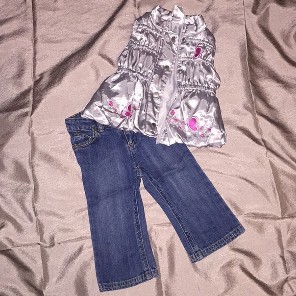 Little Lass Other - 12 month set jeans and vest outfit